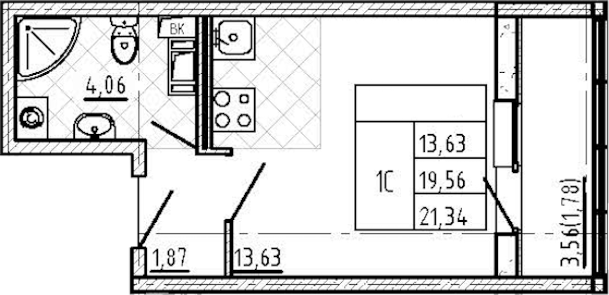 Квартира студия 21.34 м², 5/7 эт., ЖК «Master Place»